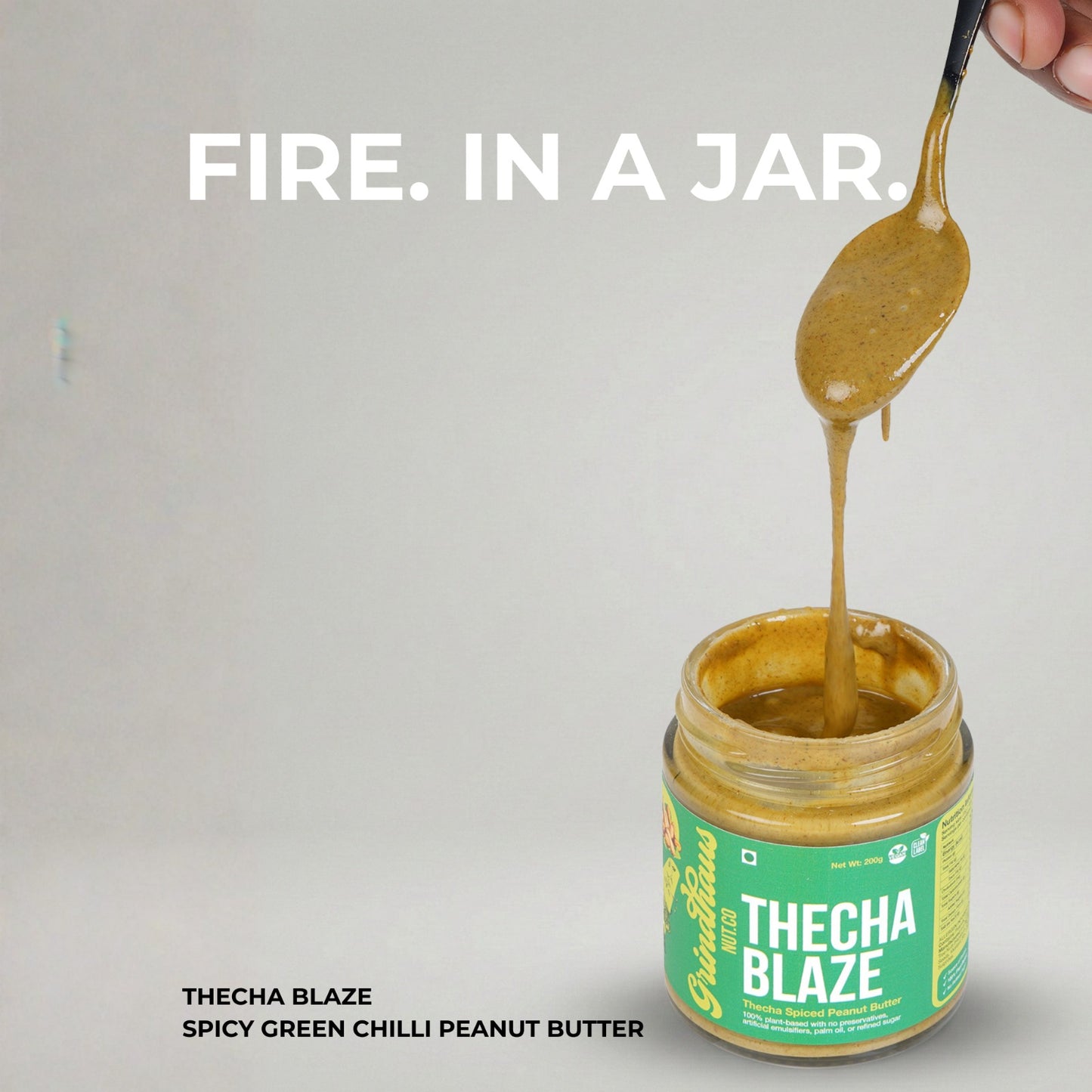 Thecha Blaze – Spicy Green Chili & Garlic Peanut Butter - 200 Grams