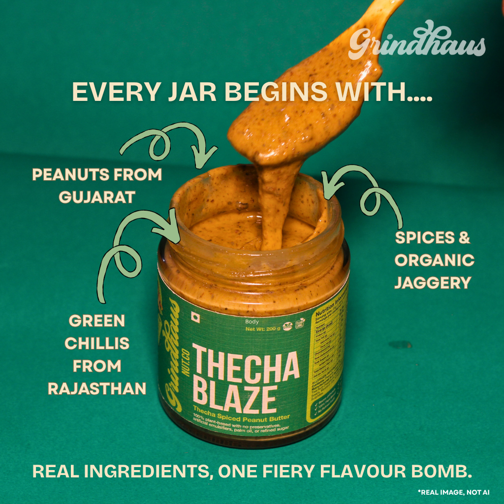 Thecha Blaze – Spicy Green Chili & Garlic Peanut Butter - 200 Grams
