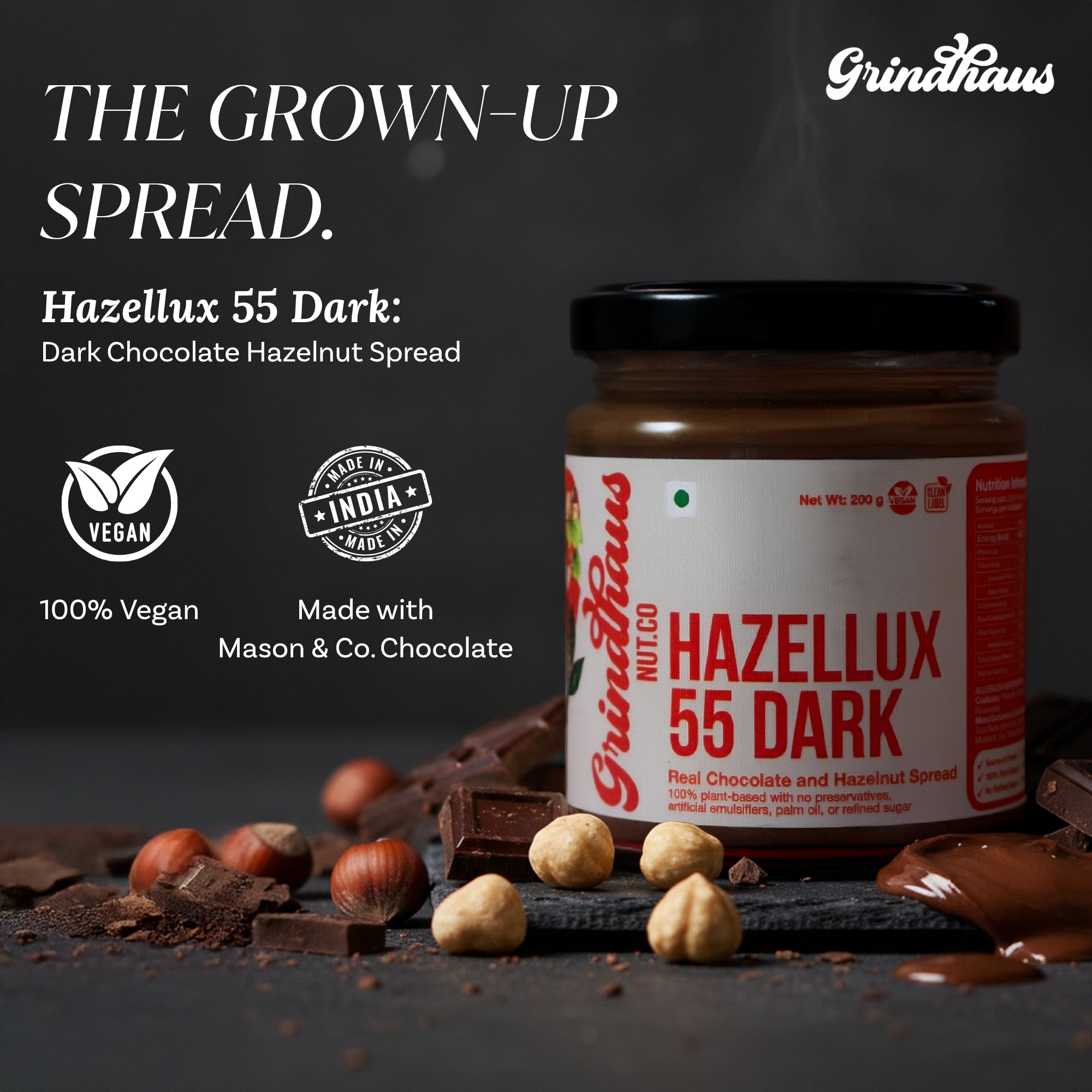 Hazellux 55 Dark – Gourmet Chocolate Hazelnut Spread - 200 Grams
