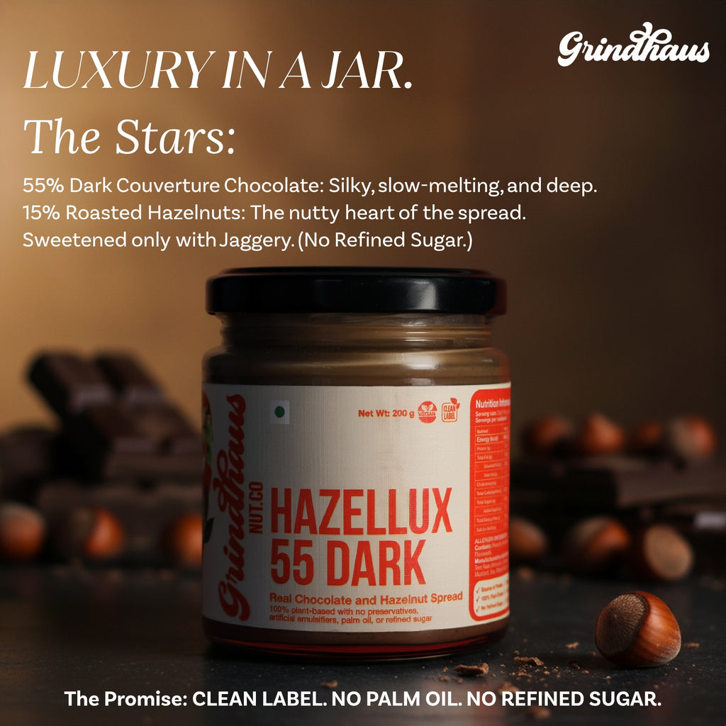 Hazellux 55 Dark – Gourmet Chocolate Hazelnut Spread - 200 Grams