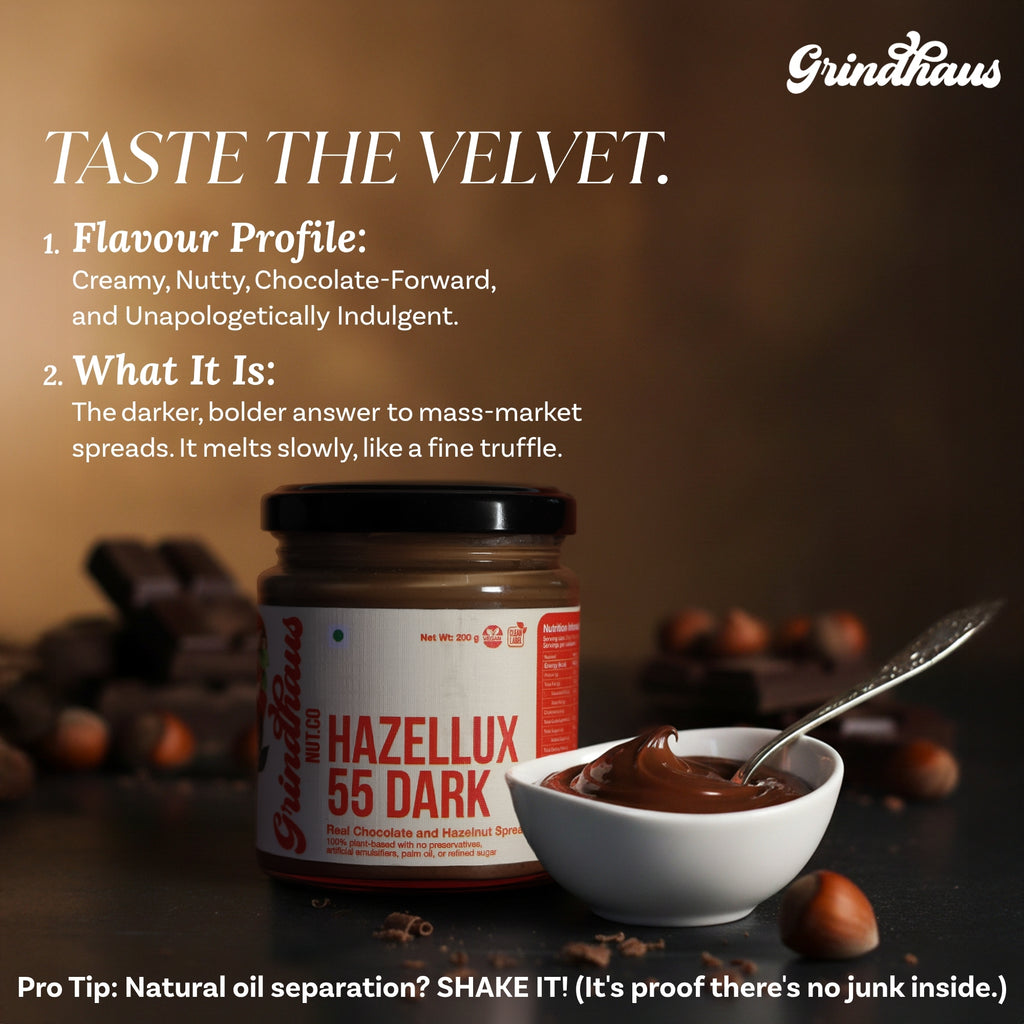 Hazellux 55 Dark – Gourmet Chocolate Hazelnut Spread - 200 Grams